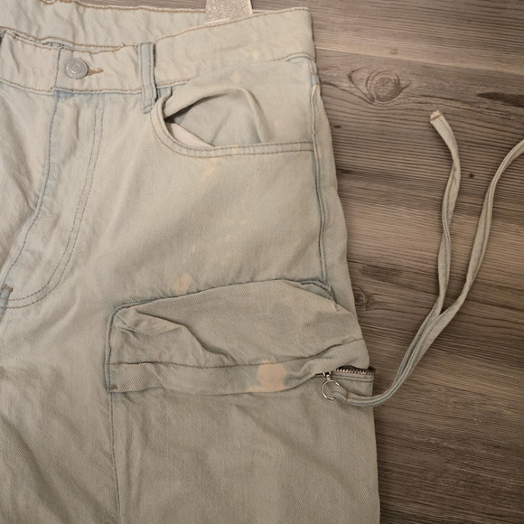 Y2K Zara Men's Cargo Pants Trouser, Skateboard Baggy Wide Leg Lt. Blue Gray Pant - Picture 3 of 9